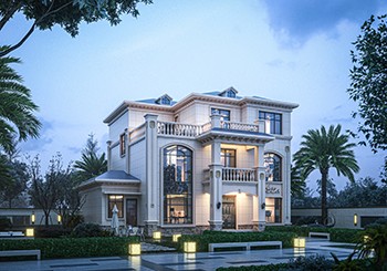 厨房餐厅在配房的欧式三层农村别墅设计方案,华丽又宜居