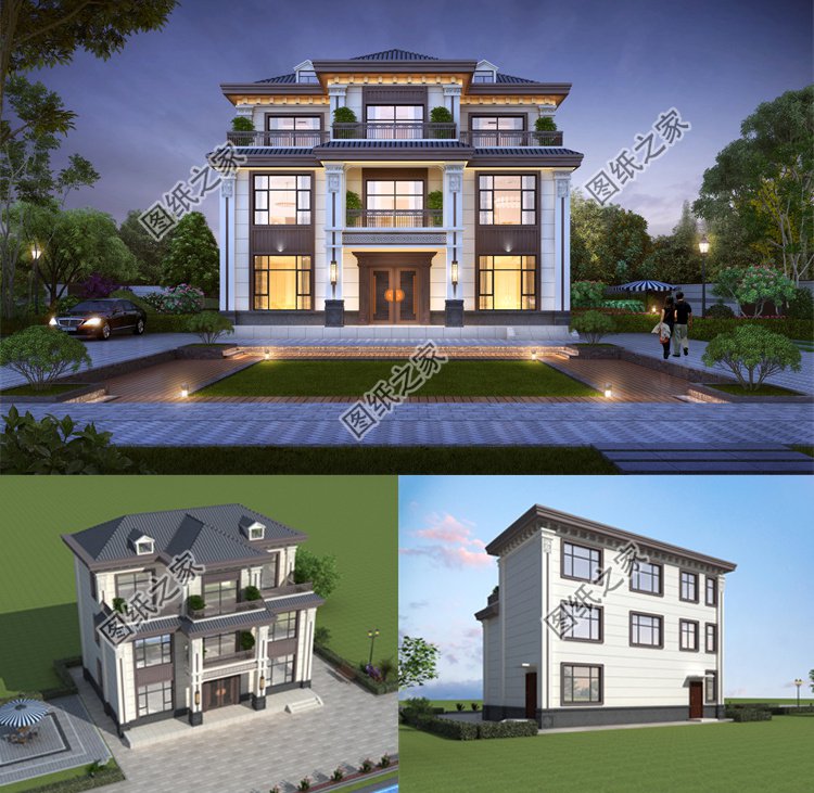 欧式三层农村别墅效果图