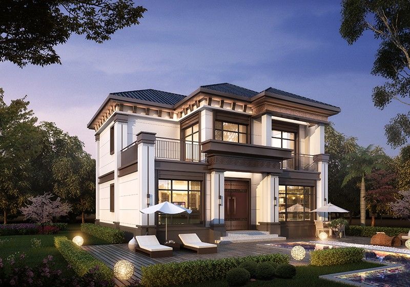 一眼就惊艳的二层新中式别墅设计图,大气做梦都想回家盖栋!