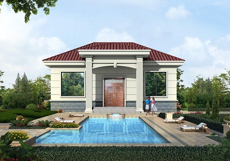 面宽11米超实用的农村一层别墅设计图,南北通透造价不高