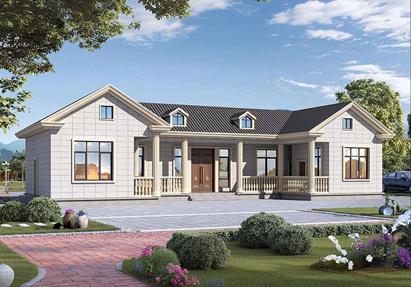 大开间小进深的一层别墅设计图,进深仅8.7米,独立餐厨照样美观宜居!