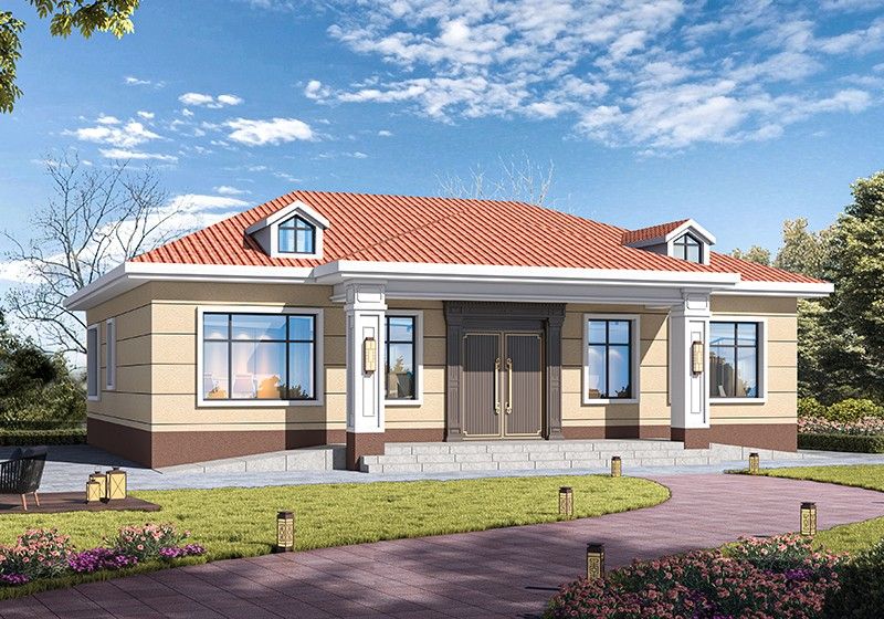 农村16万一层平房小院设计图,左右对称布局好,南北方都能建