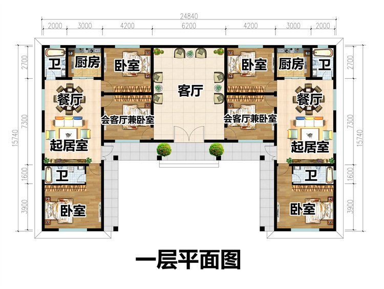 一层中式双拼别墅设计图2